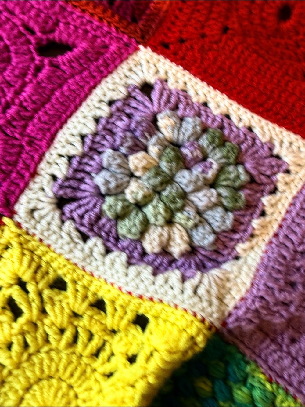 Vintage Handmade Crochet Afghan Blanket 3D Rose Granny Square Throw 60”L X 45”W - Picture 4 of 7